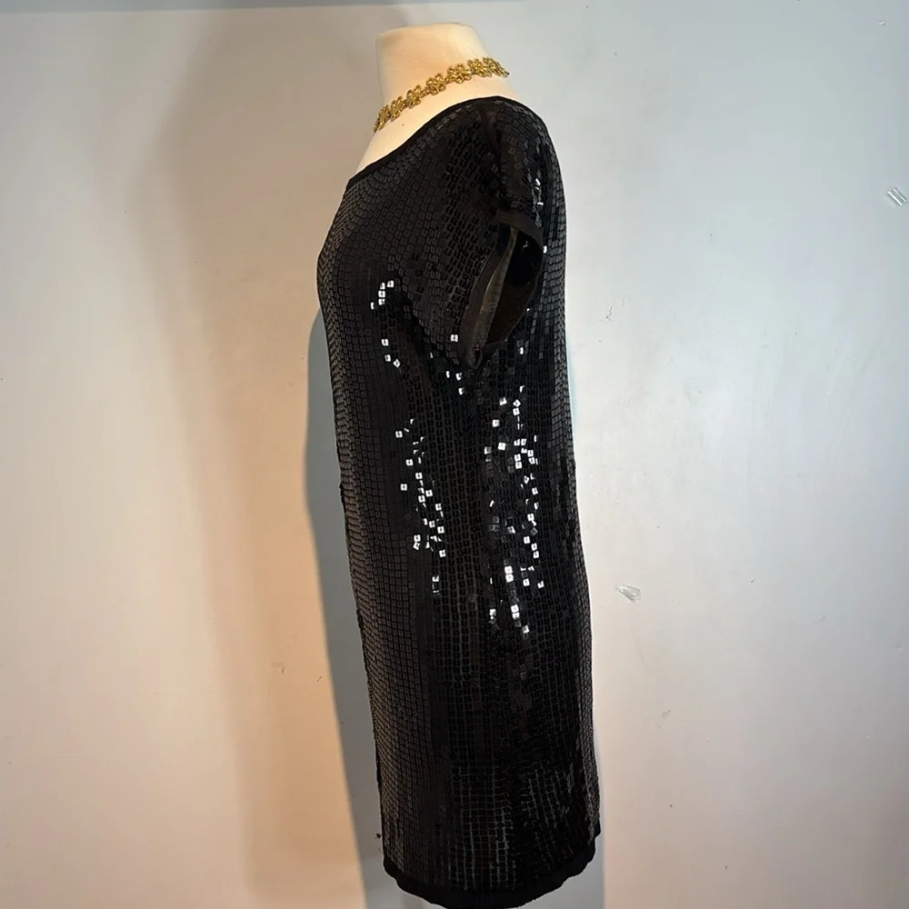 BEBE Black Sequin shift Dress short sleeves size medium - Picture 5 of 12